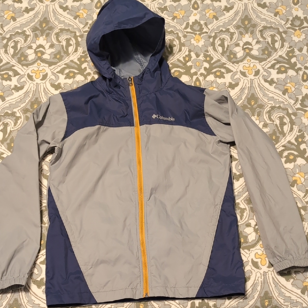 Columbia Navy and Light Gray Hooded Light Rain Jacket Kids Large 14-16